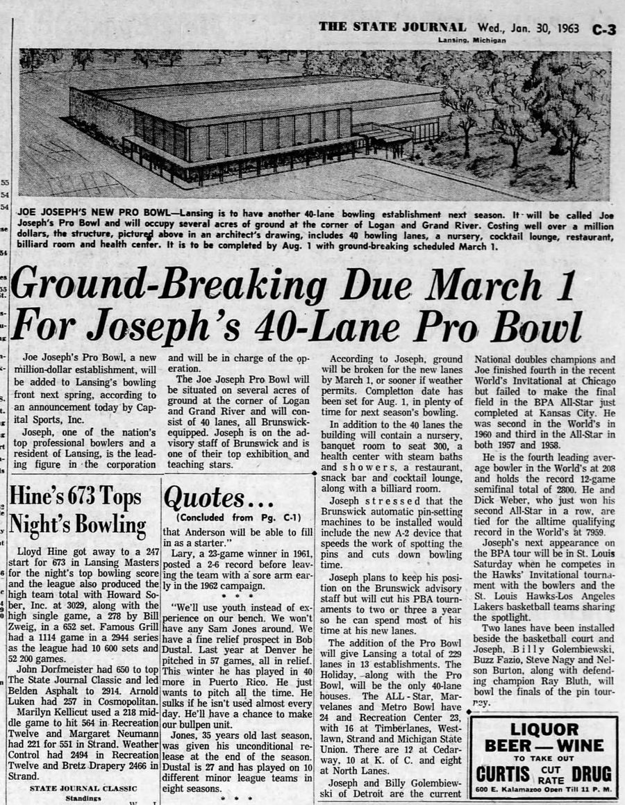 Pro-Bowl (Joe Josephs Pro-Bowl) - Jan 1963 Alley Construction Announced